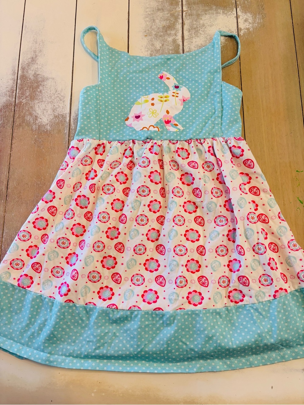 Jelly The Pug Aqua & Pink Bunny Applique Sundress